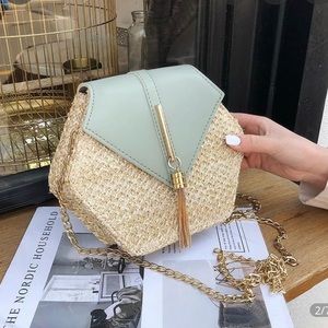 Hexagon Mulit Style Straw+leather Handbag